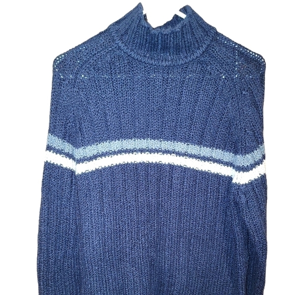 Bullhead size medium wool blend blue sweater with light blue & white stripes Y2K - Picture 1 of 8